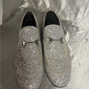 Elegant Silver Glitter Loafers for Men
